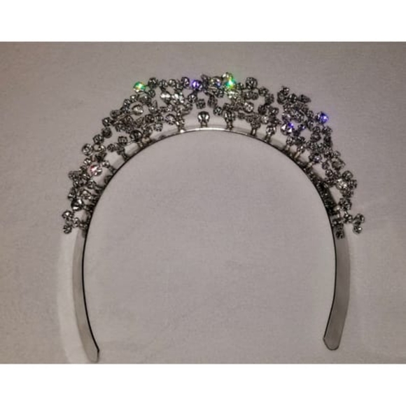 LELET NY Silver Mattar Crystal Crown Headband Swarovski Bridal Wedding Holidays - Picture 6 of 16